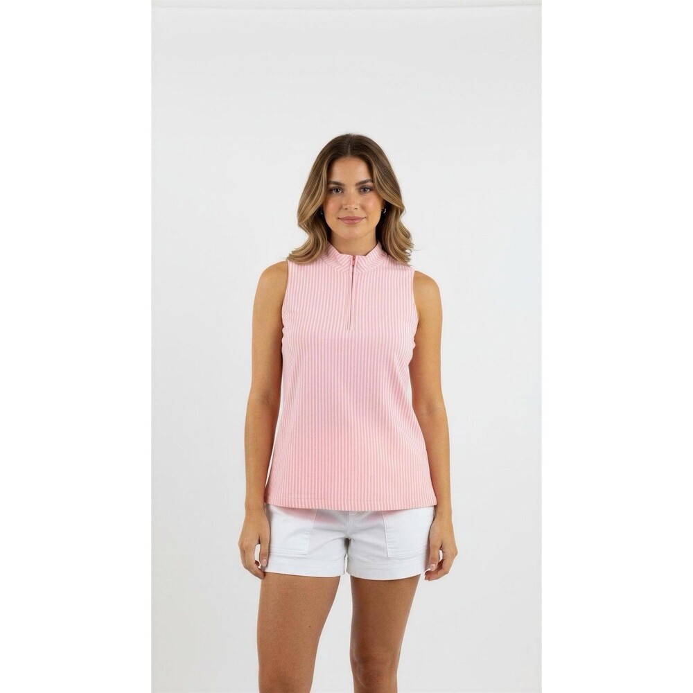Lulu B Colorful Orange & Pink Sleeveless Zip Top XS‎